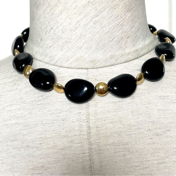 Liz Claiborne black and gold tone beaded necklace - Picture 2 of 10